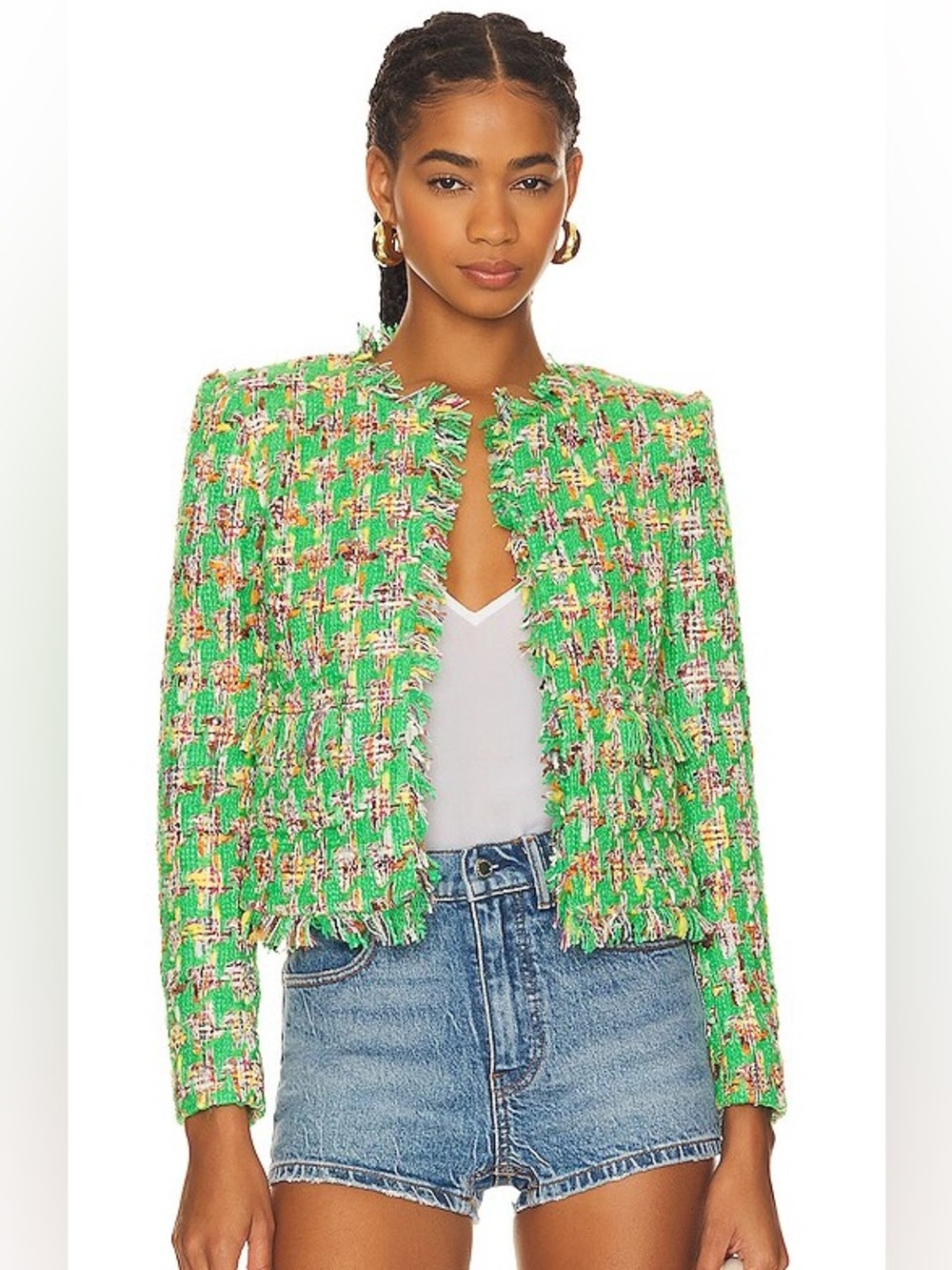 L’agence Angelina Green Multi Houndstooth Tweed Jacket
